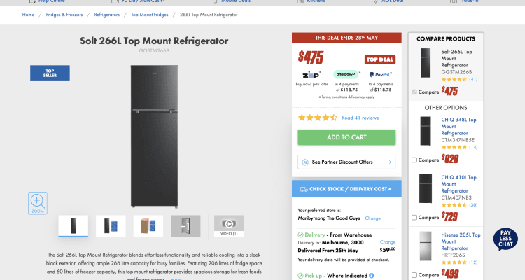 The Good Guys: Solt 266L Top Mount Refrigerator (GGSTM266B) – $475